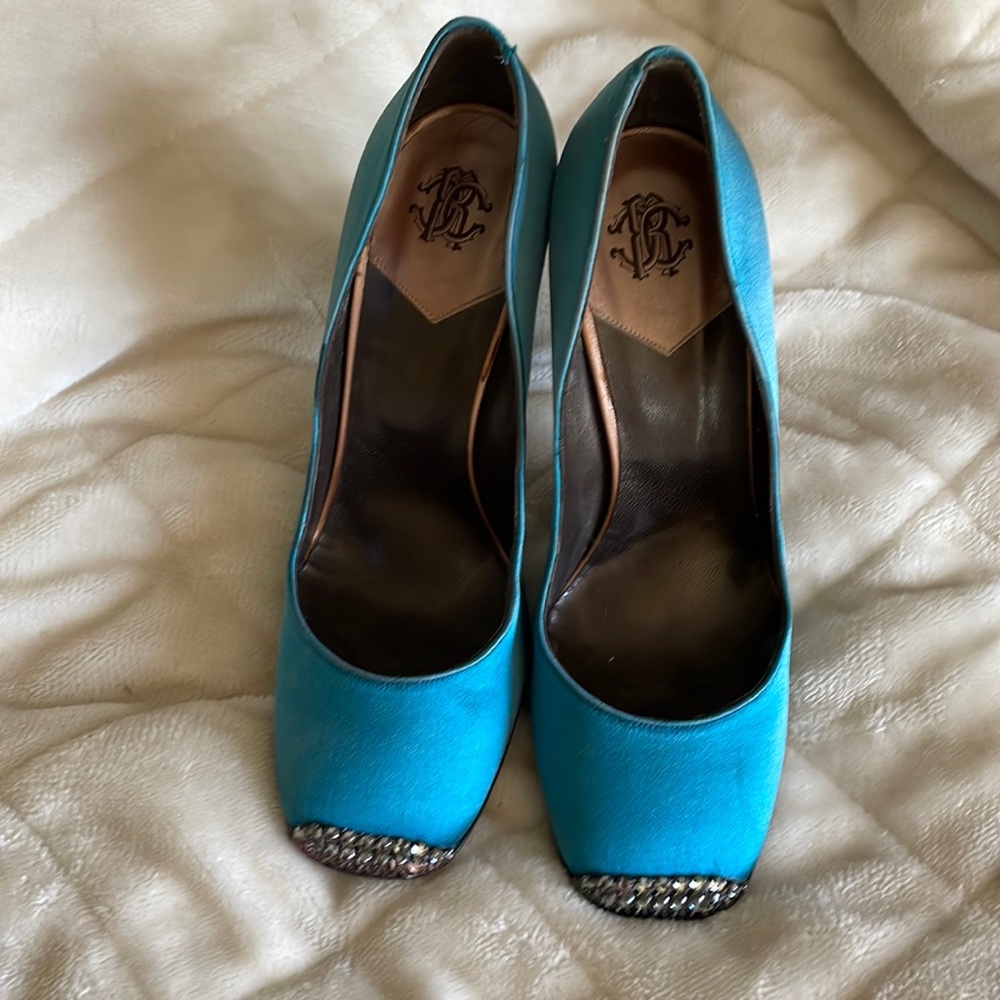 ROBERTO CAVALLI RHINESTONE FABRIC HEELS SIZE 37